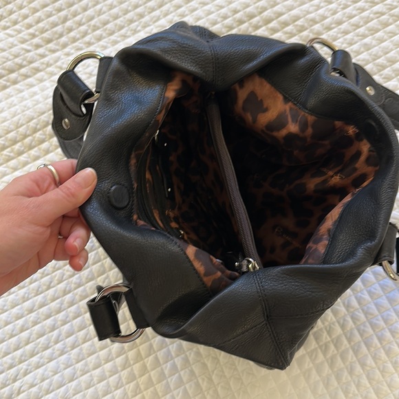 B Makowsky leather shoulder bag satchel black silver - Picture 3 of 5